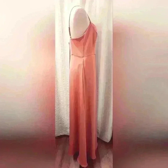 David's Bridal  Long Satin Spaghetti Strap Dress Coral Peach Size 10(D5.22.10) - Picture 8 of 8